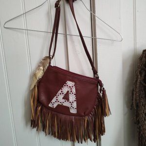 Monogram "A" Fringe Purse Brown